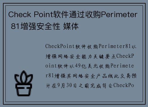 Check Point软件通过收购Perimeter 81增强安全性 媒体