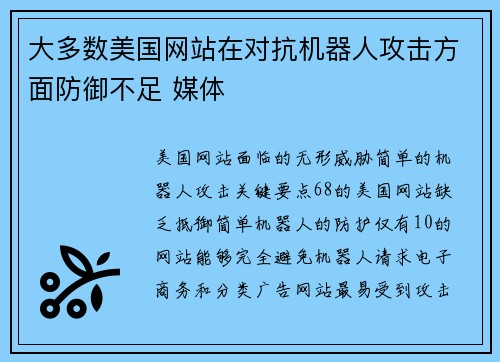 大多数美国网站在对抗机器人攻击方面防御不足 媒体