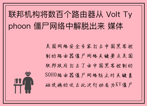 联邦机构将数百个路由器从 Volt Typhoon 僵尸网络中解脱出来 媒体