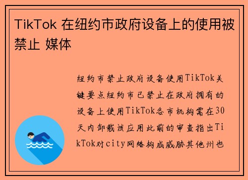 TikTok 在纽约市政府设备上的使用被禁止 媒体