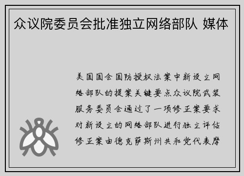 众议院委员会批准独立网络部队 媒体